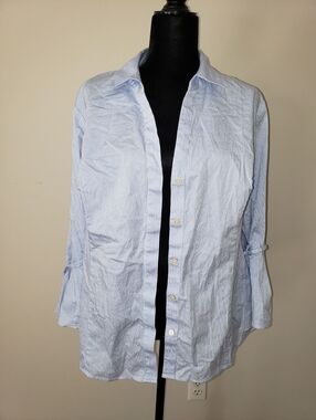 Plus Light Blue Striped Women's Button-Up Shirt